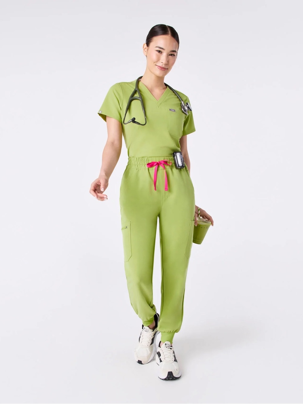 Figs Women's matcha wide leg scrub bottoms S regular and v neck top XS regular